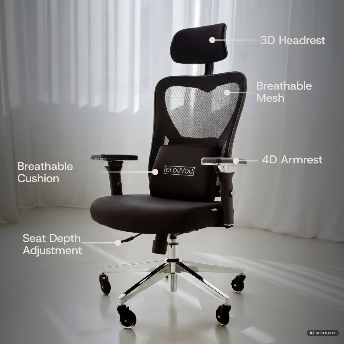 CleverSeat - Ergonomic Office chair - ClouvouChairs - US Black