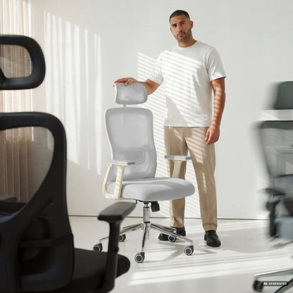 BrightSeat – Best Value Ergonomic Office Chair - ClouvouChairs - US Cream/Gray