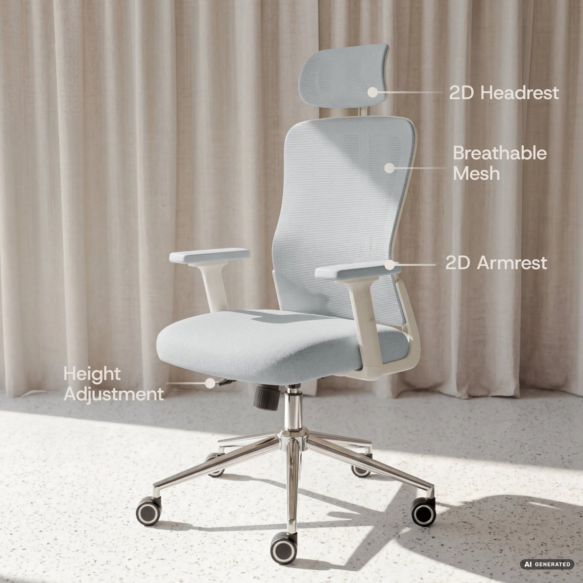 BrightSeat – Best Value Ergonomic Office Chair - ClouvouChairs - US Cream/Gray