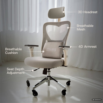 CleverSeat - Ergonomic Office chair - ClouvouChairs - US Cream/Gray