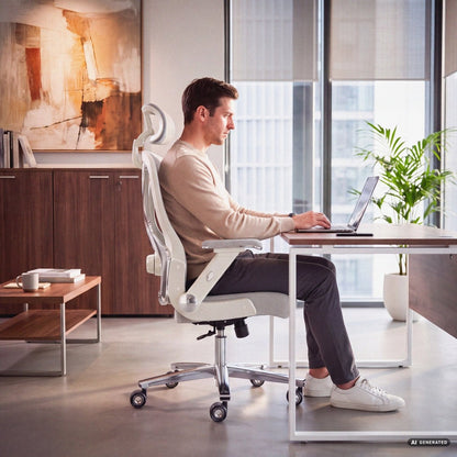 PowerSeat - Ergonomic Extra-Wide Office Chair - ClouvouChairs - US Cream/Gray