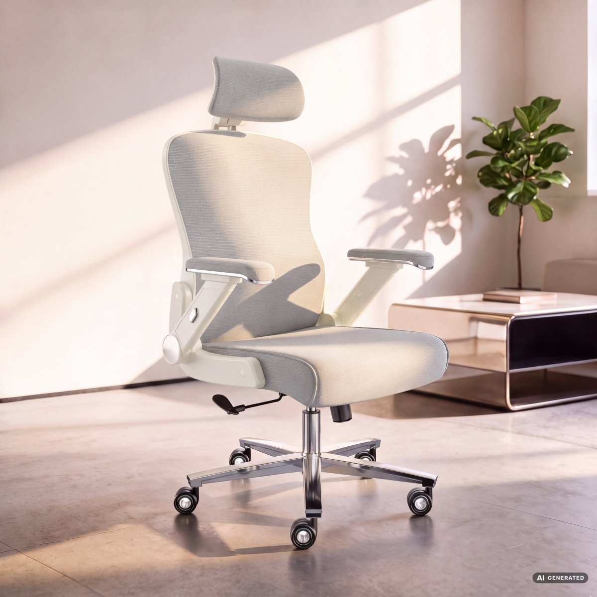PowerSeat - Ergonomic Extra-Wide Office Chair - ClouvouChairs - US Cream/Gray