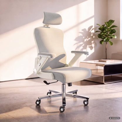 PowerSeat - Ergonomic Extra-Wide Office Chair - ClouvouChairs - US Cream/Gray